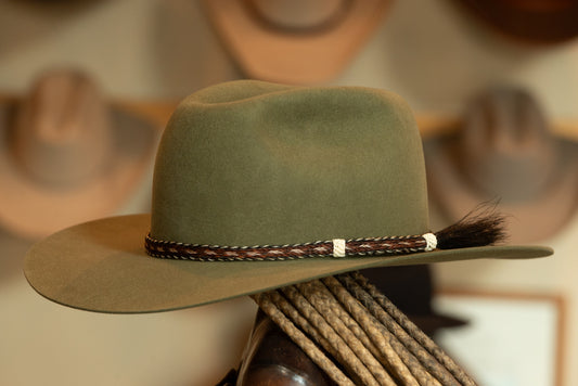 50X Beaver Military Green Wide Pinch Cowboy Hat (Size 7 5/8)