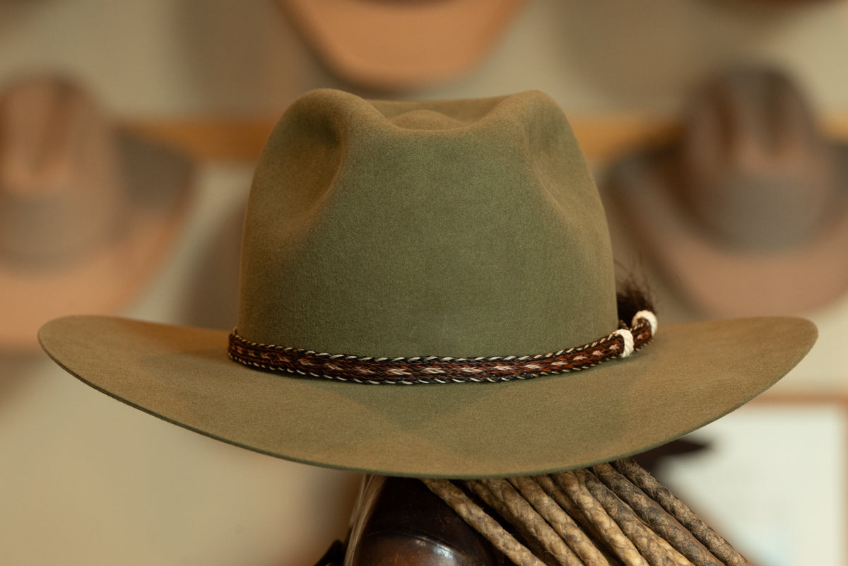 50X Beaver Military Green Wide Pinch Cowboy Hat (Size 7 5/8)