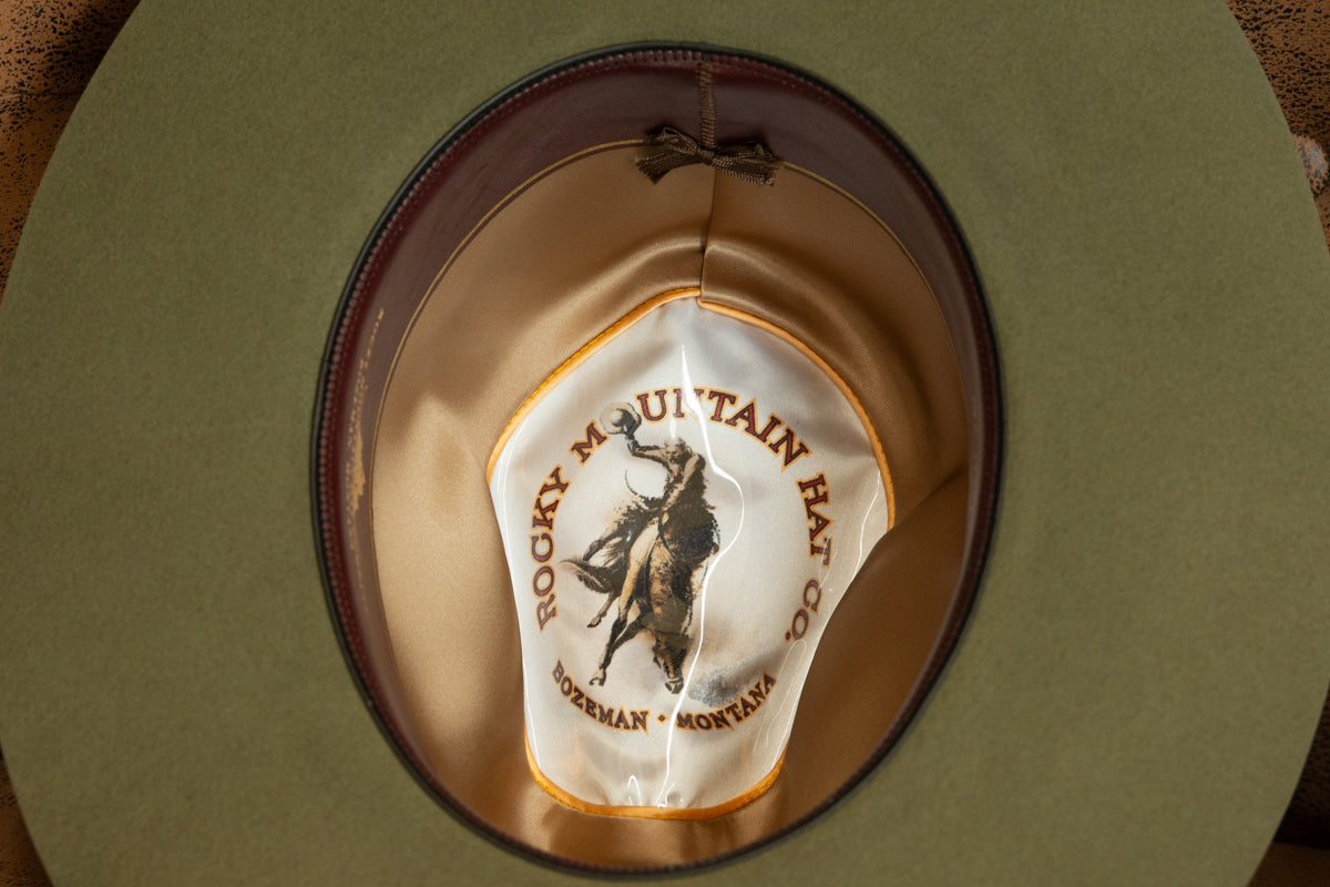 50X Beaver Military Green Wide Pinch Cowboy Hat (Size 7 5/8)
