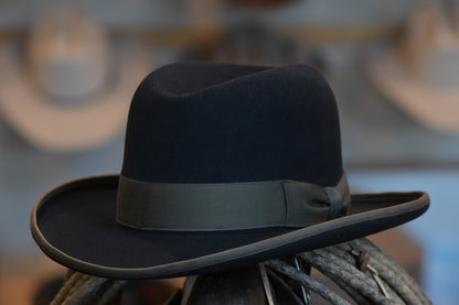 100% Beaver Black Homburg (Dress weight, Size 7 1/8) Rocky Mountain Hat Company 100% Beaver Black Homburg (Dress weight, Size 7 1/8) Rocky Mountain Hat Company