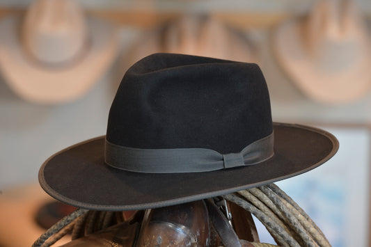 100% Beaver Black Dress Weight Western Fedora (7 1/8)